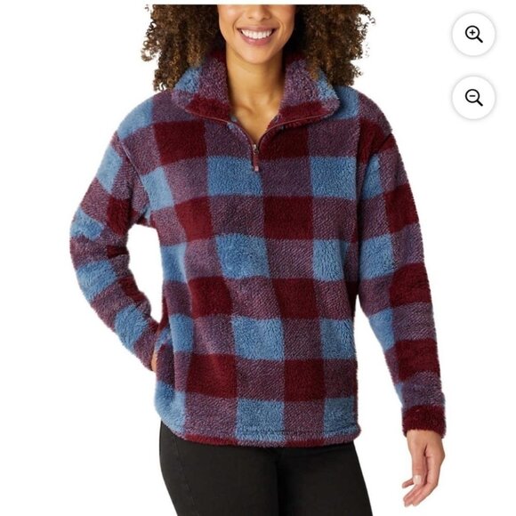 Eddie Bauer - Ultrasoft Fleece 1/4 Zip Pullover | XS | Blue & Burgundy Check - Picture 1 of 10